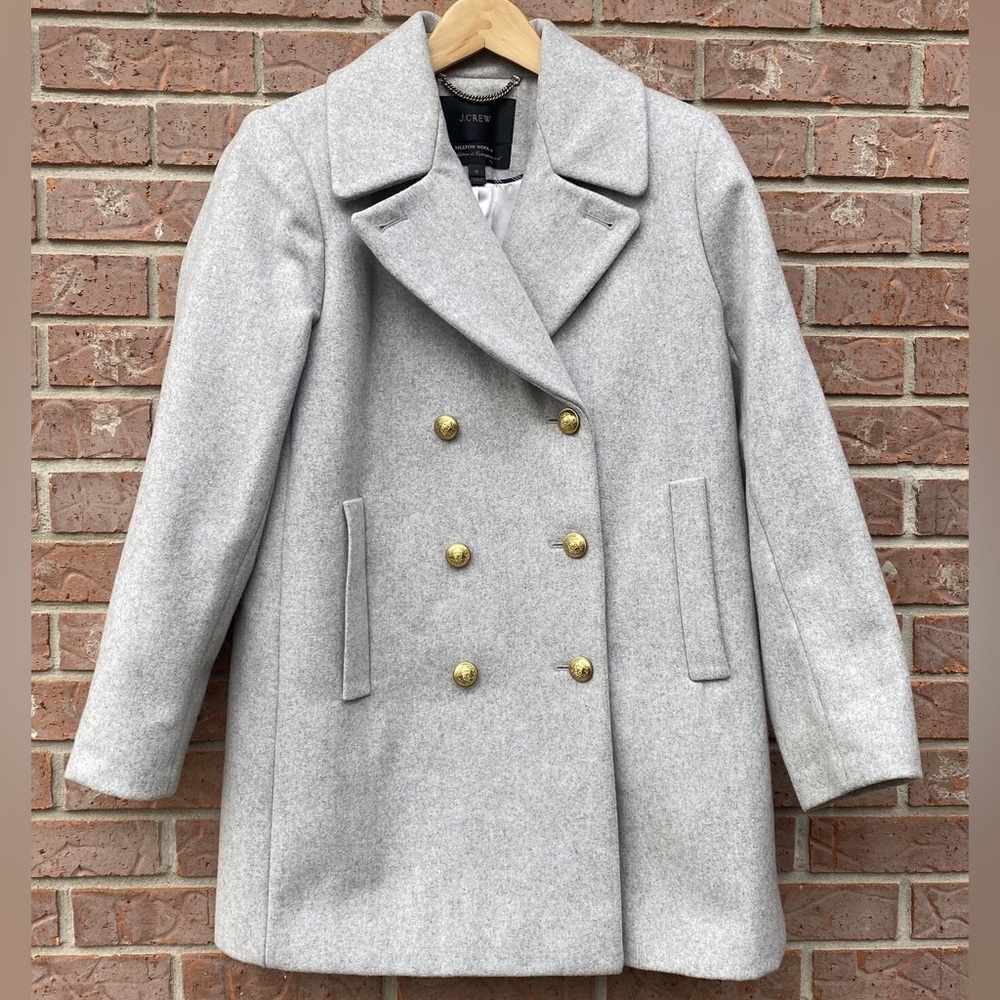 J. Crew Women's Light Gray Peacoat with Gold Buttons Size 12